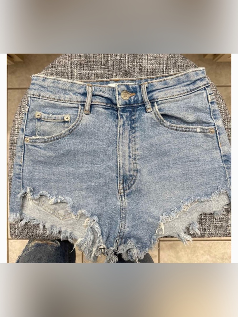 Zara Light Blue Distressed Denim Cutoff Shorts
